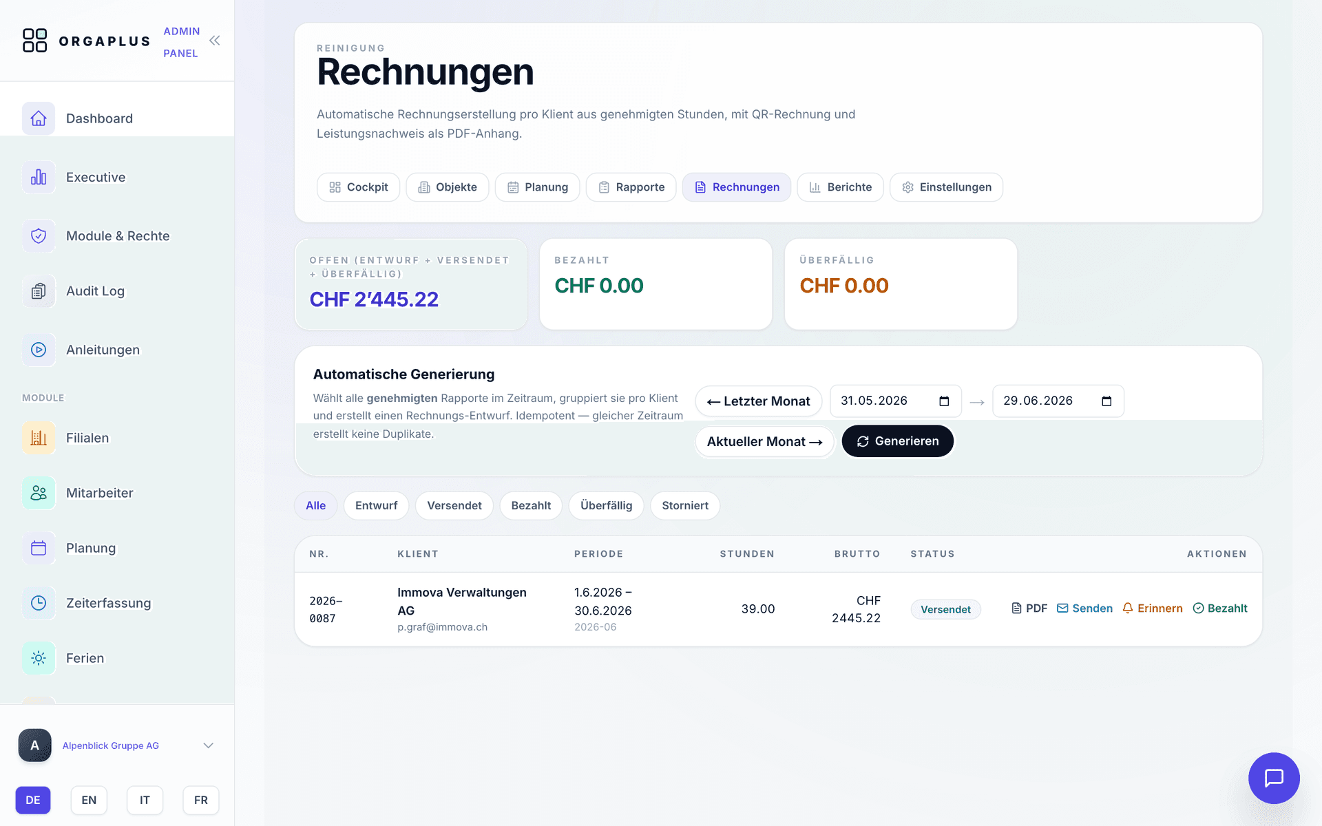 Rechnungen in OrgaPlus mit Schweizer QR-Rechnung und automatischer Generierung
